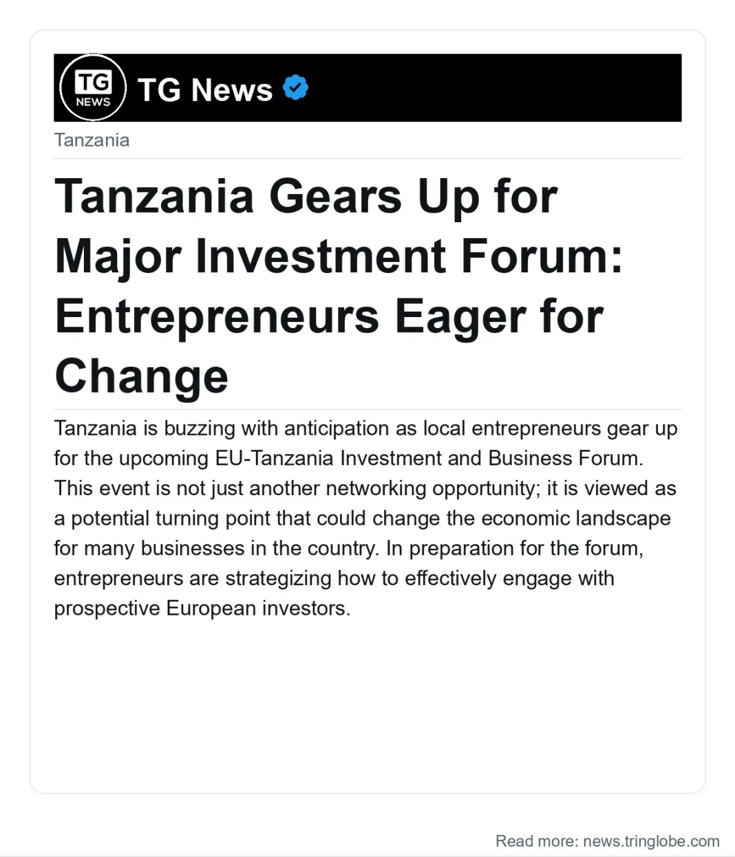 Tanzania Gears Up for Major Investment Forum: Entrepreneurs Eager for Change