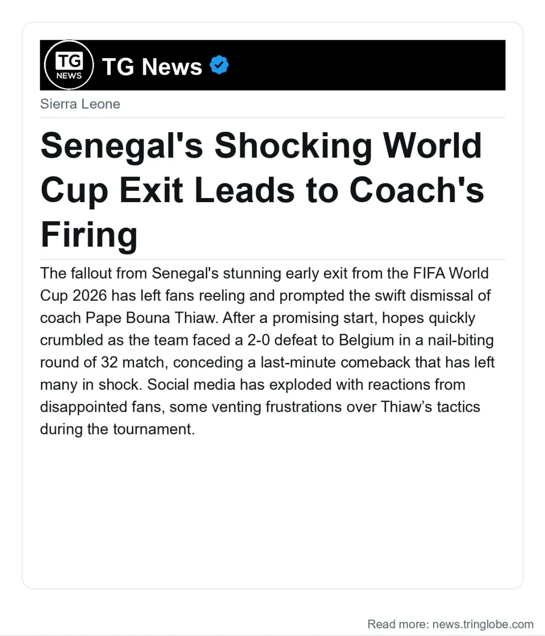 Senegal’s Shocking World Cup Exit Leads to Coach’s Firing