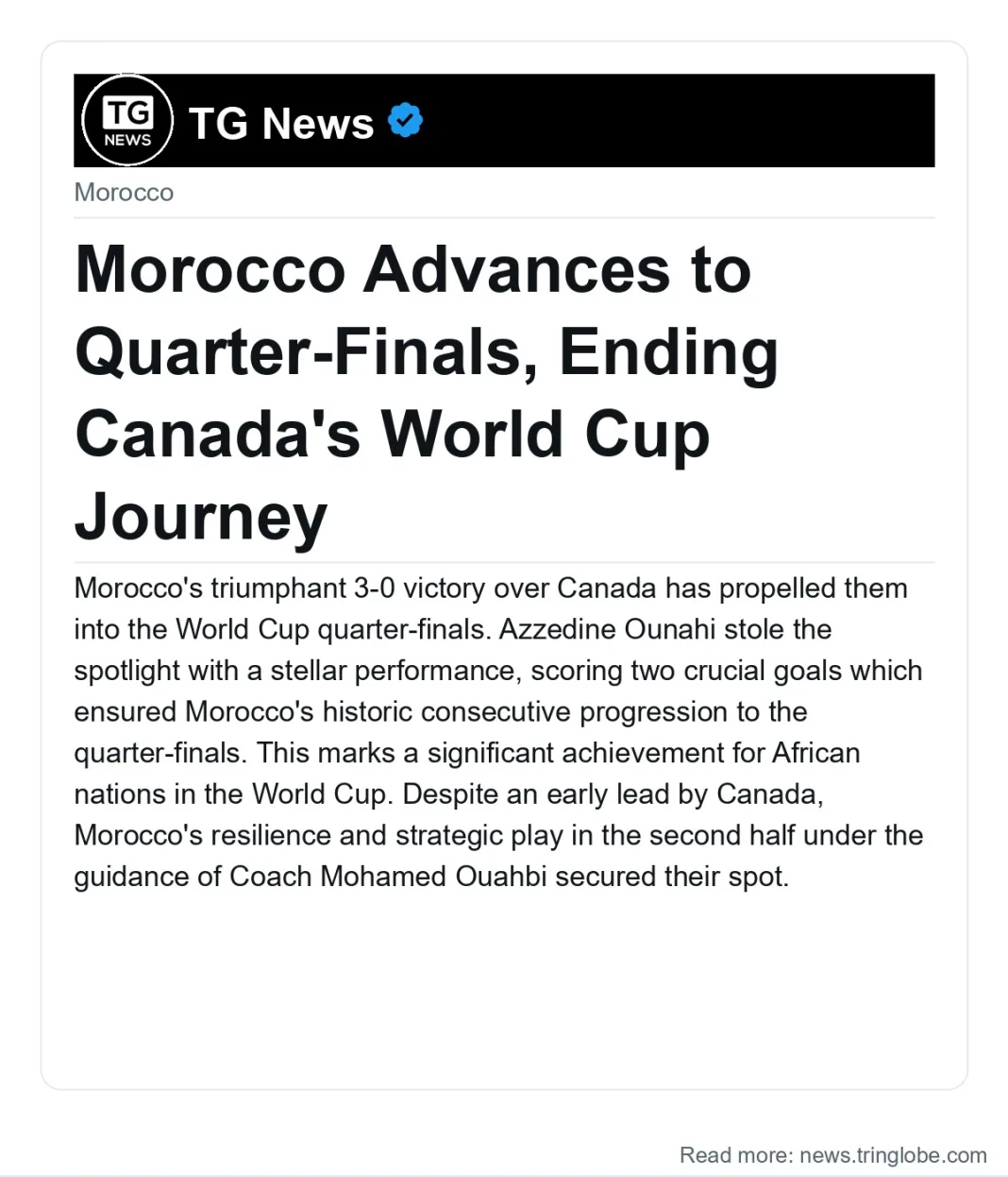 Morocco Advances to Quarter-Finals, Ending Canada’s World Cup Journey