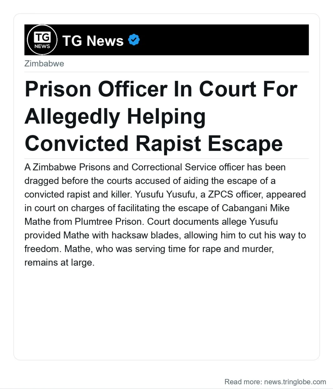 Prison Officer In Court For Allegedly Helping Convicted Rapist Escape