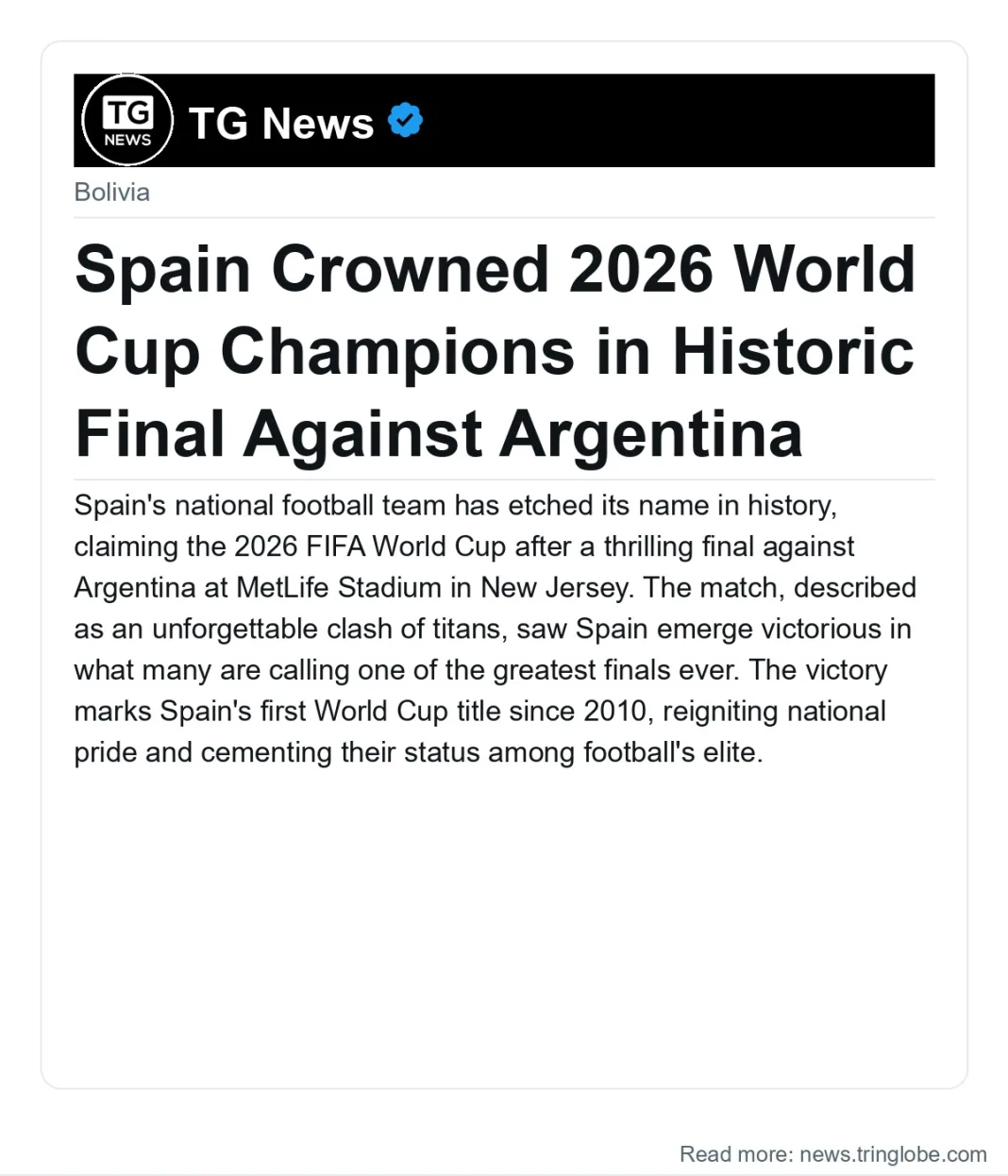 Spain Crowned 2026 World Cup Champions in Historic Final Against Argentina