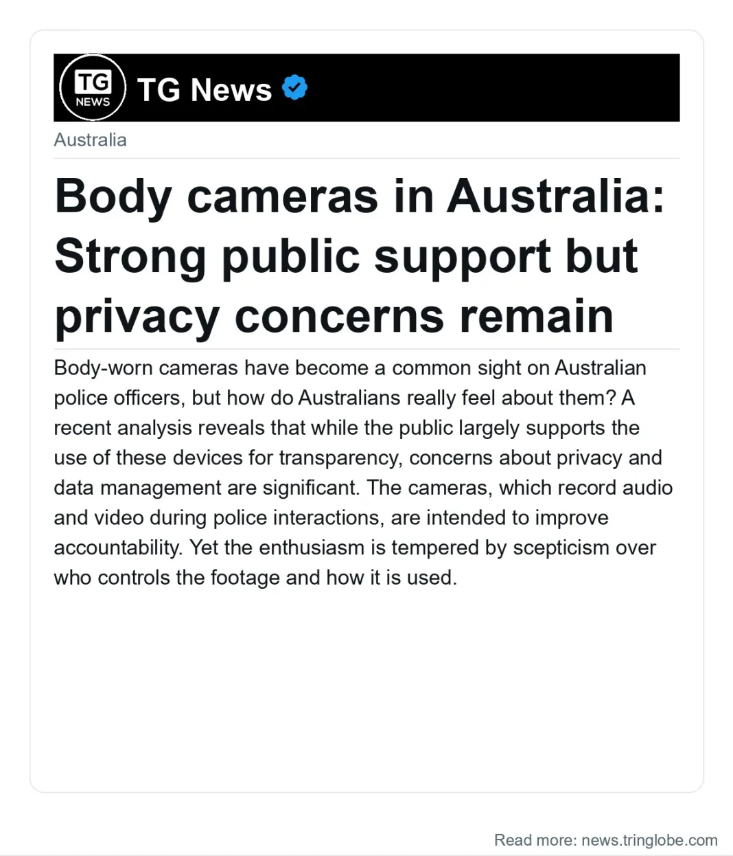 Body cameras in Australia: Strong public support but privacy concerns remain
