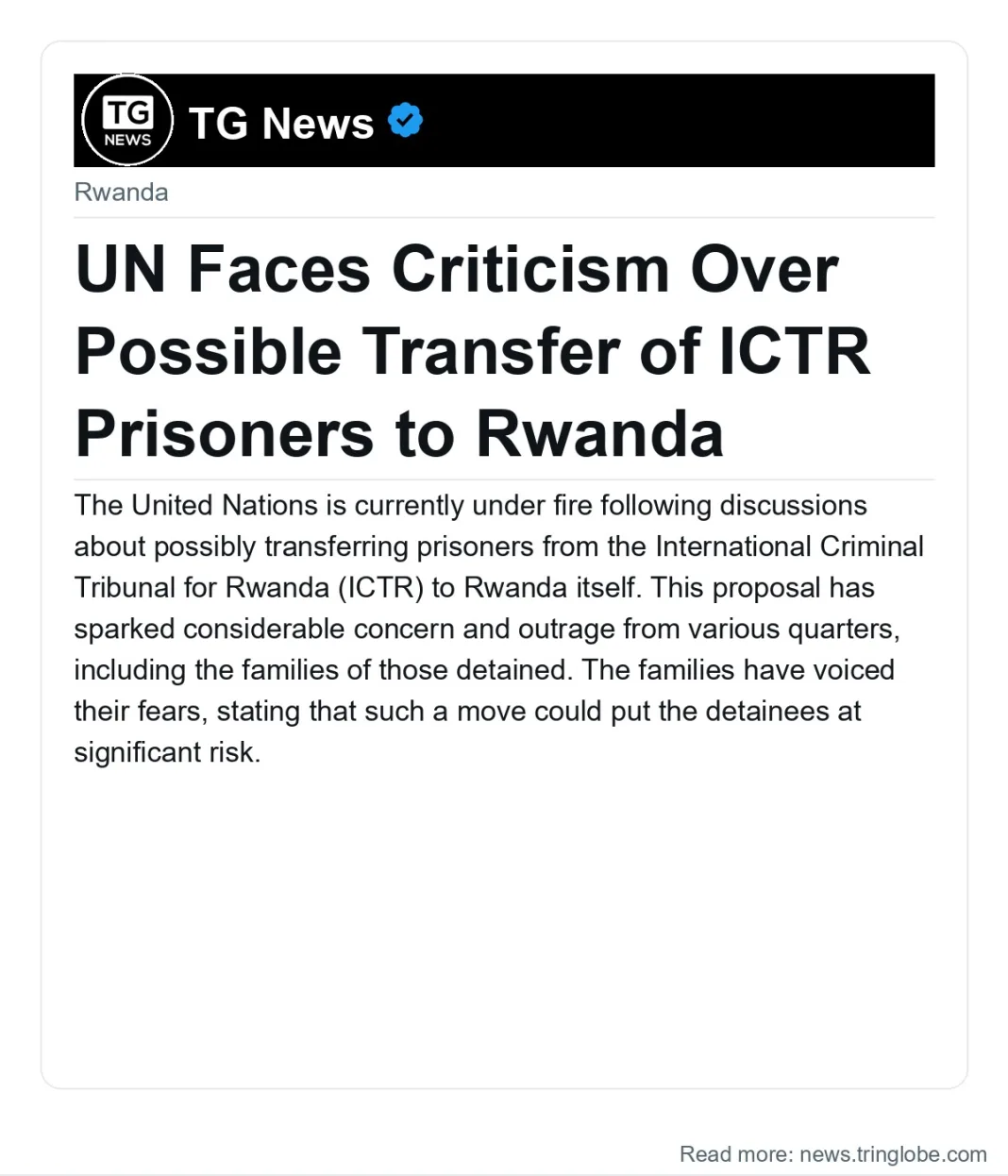 UN Faces Criticism Over Possible Transfer of ICTR Prisoners to Rwanda