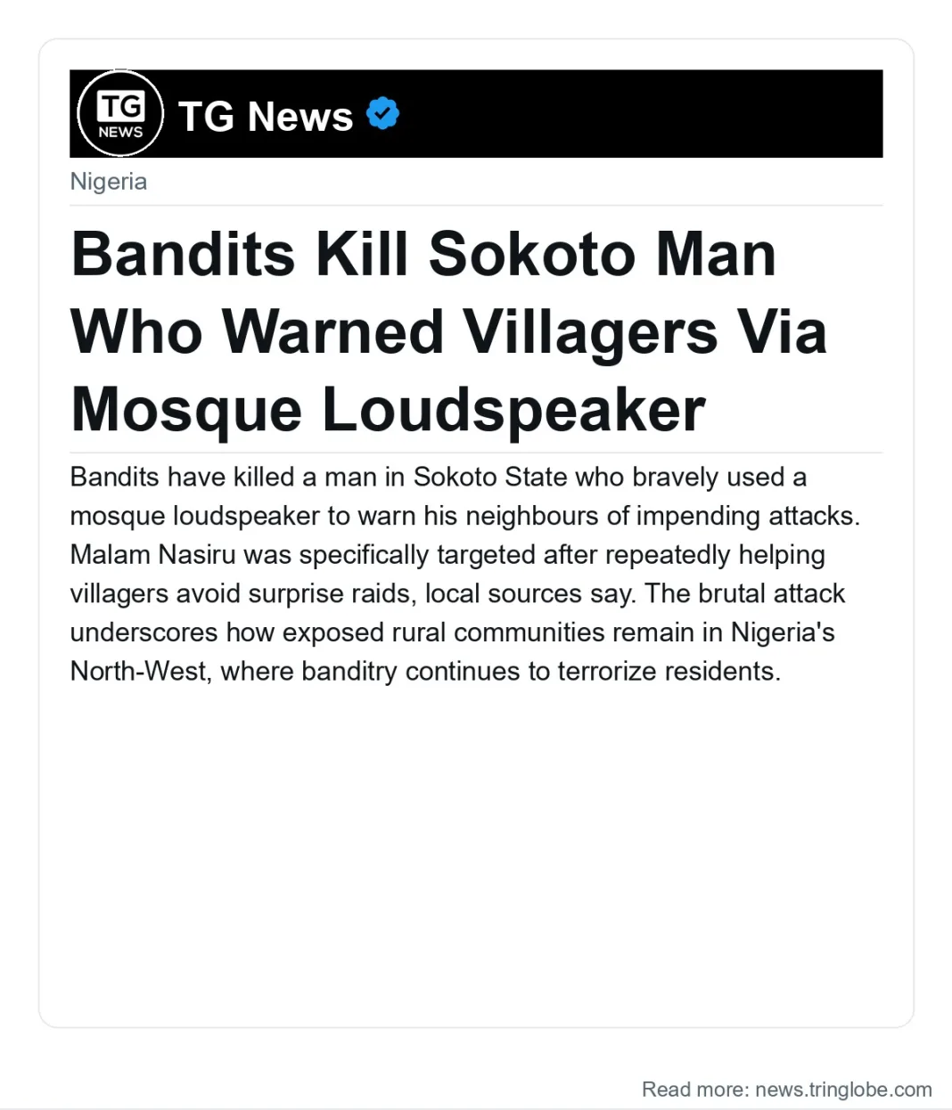 Bandits Kill Sokoto Man Who Warned Villagers Via Mosque Loudspeaker