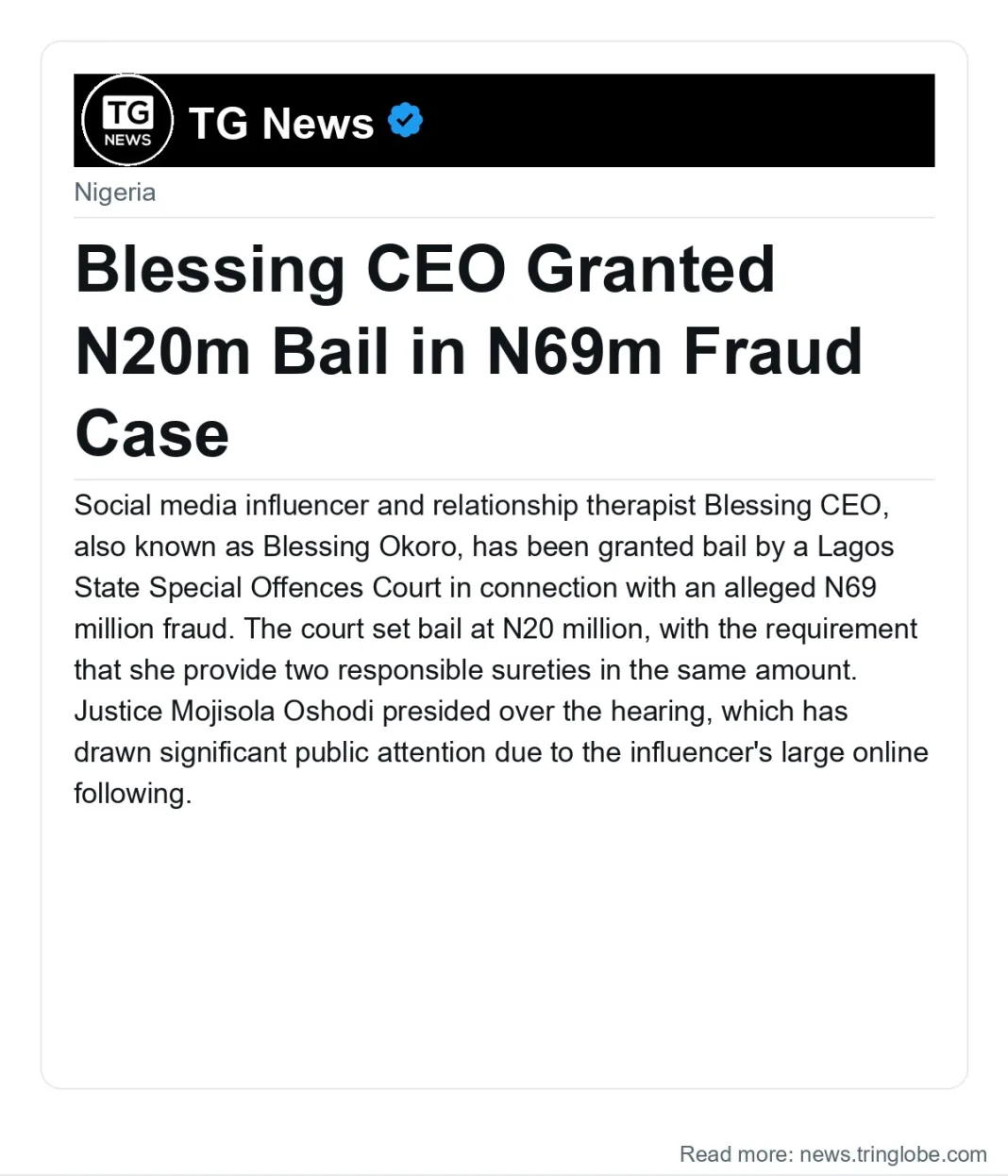 Blessing CEO Granted N20m Bail in N69m Fraud Case
