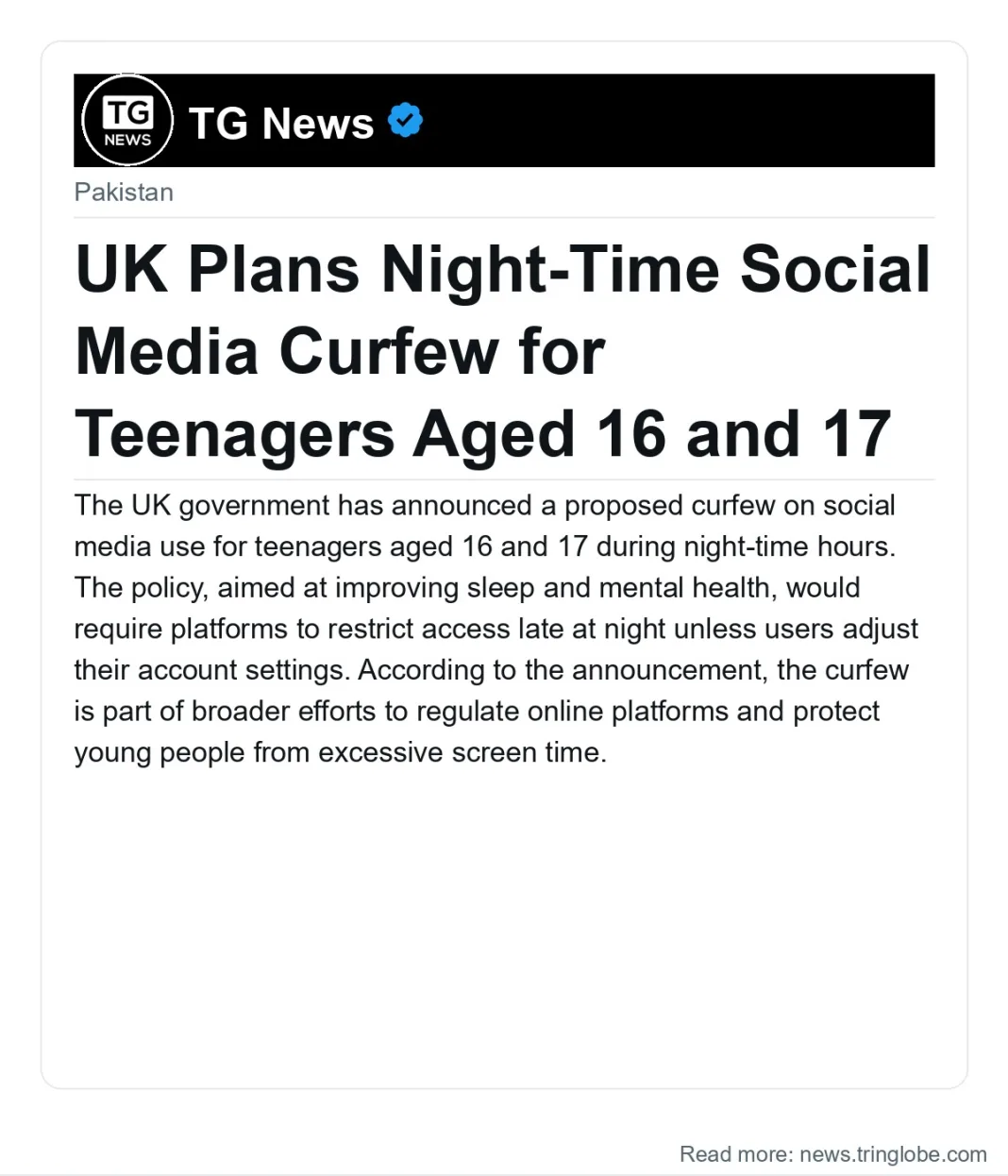 UK Plans Night-Time Social Media Curfew for Teenagers Aged 16 and 17