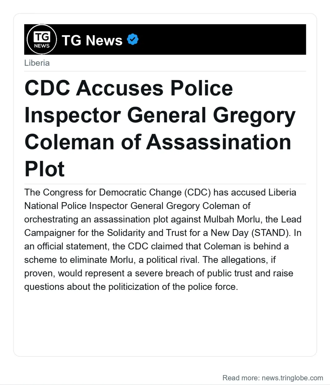 CDC Accuses Police Inspector General Gregory Coleman of Assassination Plot