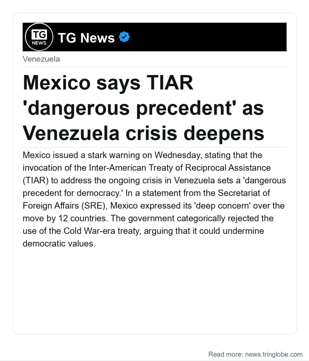 Mexico says TIAR ‘dangerous precedent’ as Venezuela crisis deepens