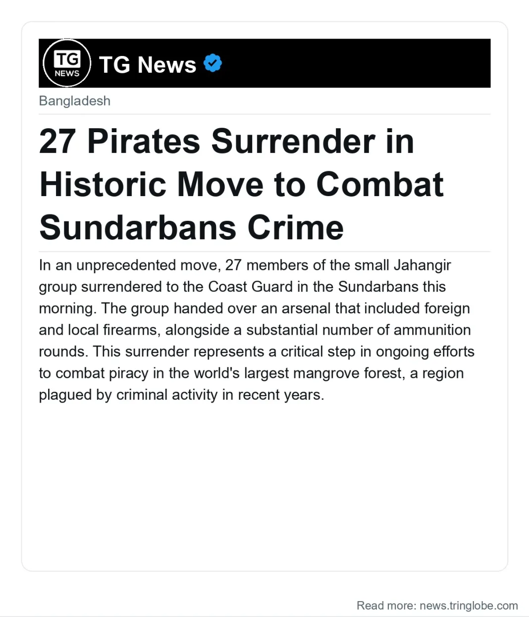 27 Pirates Surrender in Historic Move to Combat Sundarbans Crime