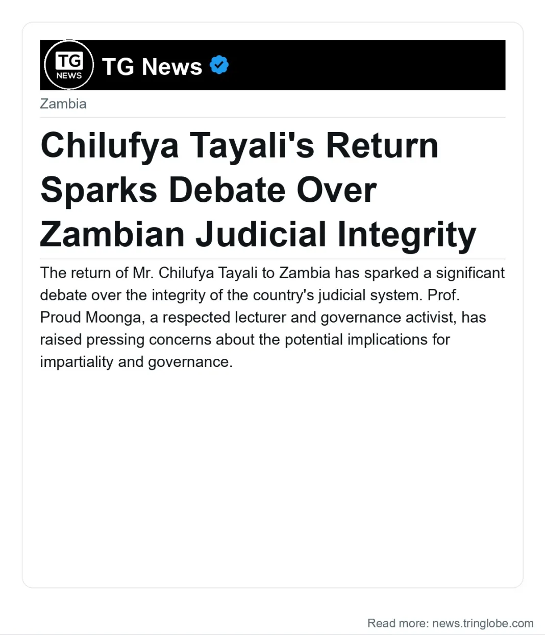 Chilufya Tayali’s Return Sparks Debate Over Zambian Judicial Integrity