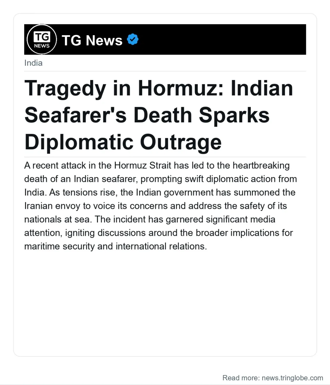 Tragedy in Hormuz: Indian Seafarer’s Death Sparks Diplomatic Outrage