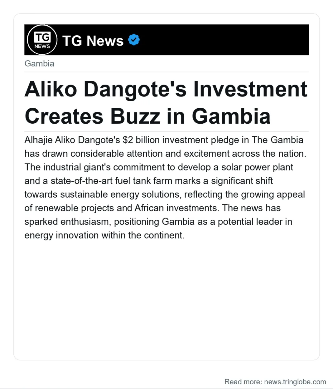 Aliko Dangote’s Investment Creates Buzz in Gambia