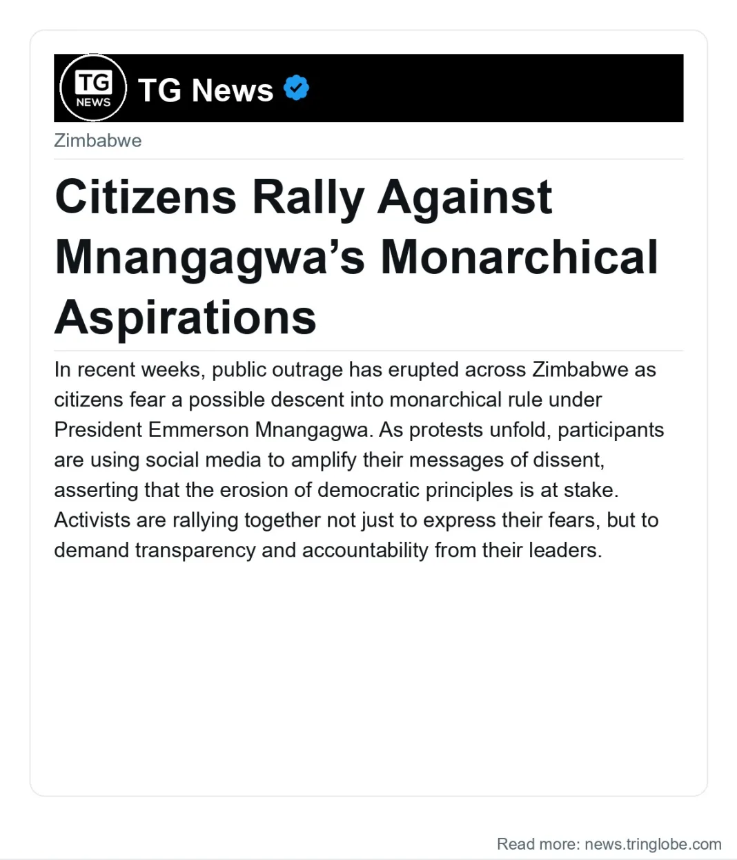 Citizens Rally Against Mnangagwa’s Monarchical Aspirations