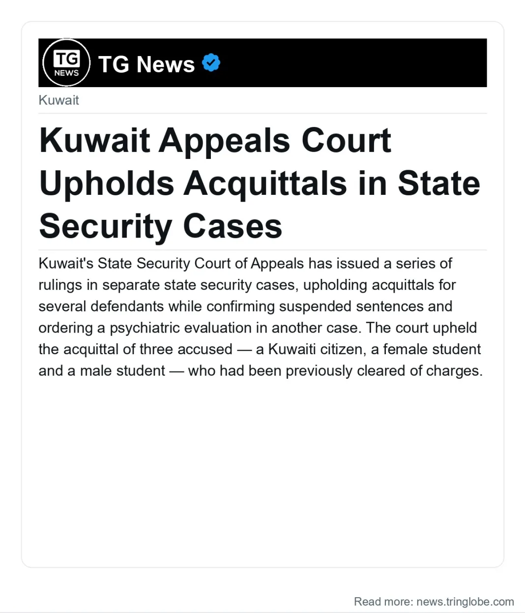 Kuwait Appeals Court Upholds Acquittals in State Security Cases