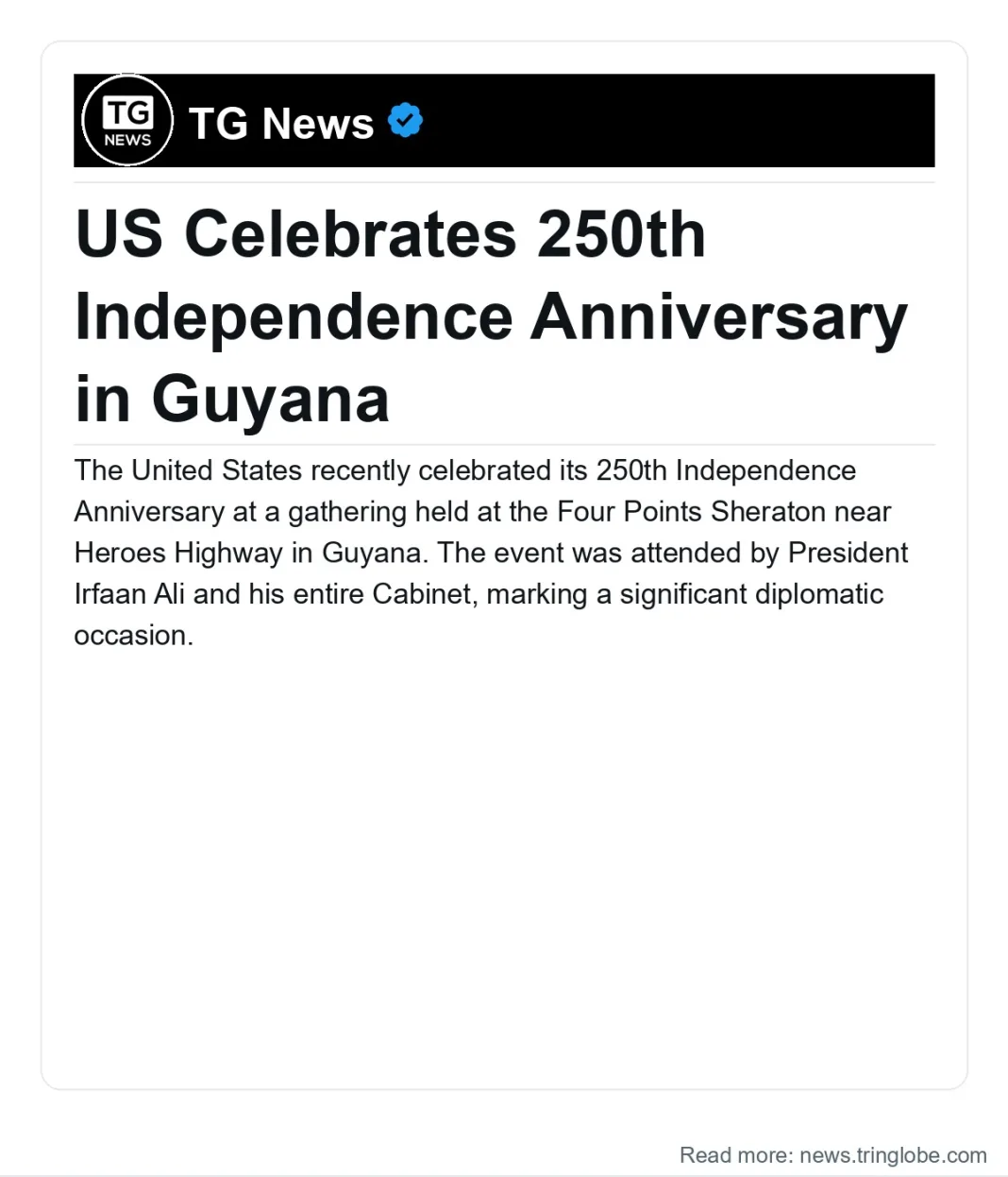 Guyana: US Celebrates 250th Independence Anniversary in Guyana