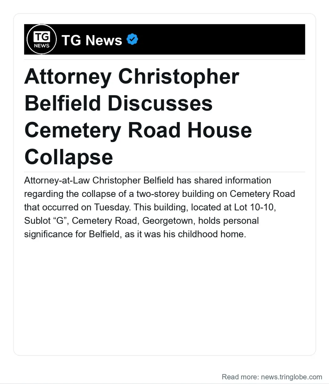 Guyana: Attorney Christopher Belfield Discusses Cemetery Road House Collapse