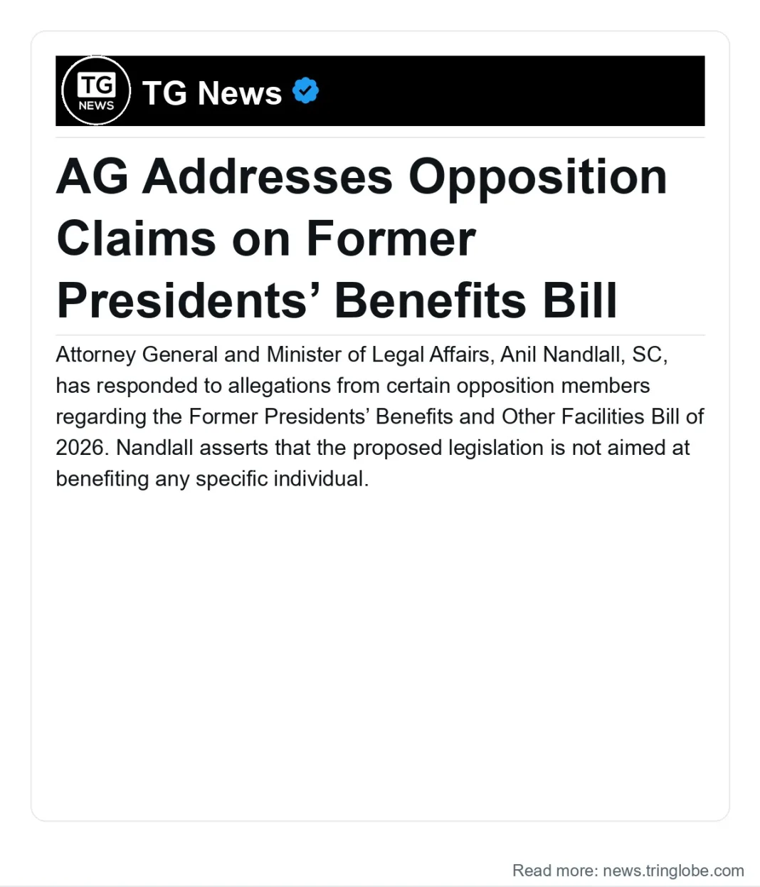 Guyana: AG Addresses Opposition Claims on Former Presidents’ Benefits Bill