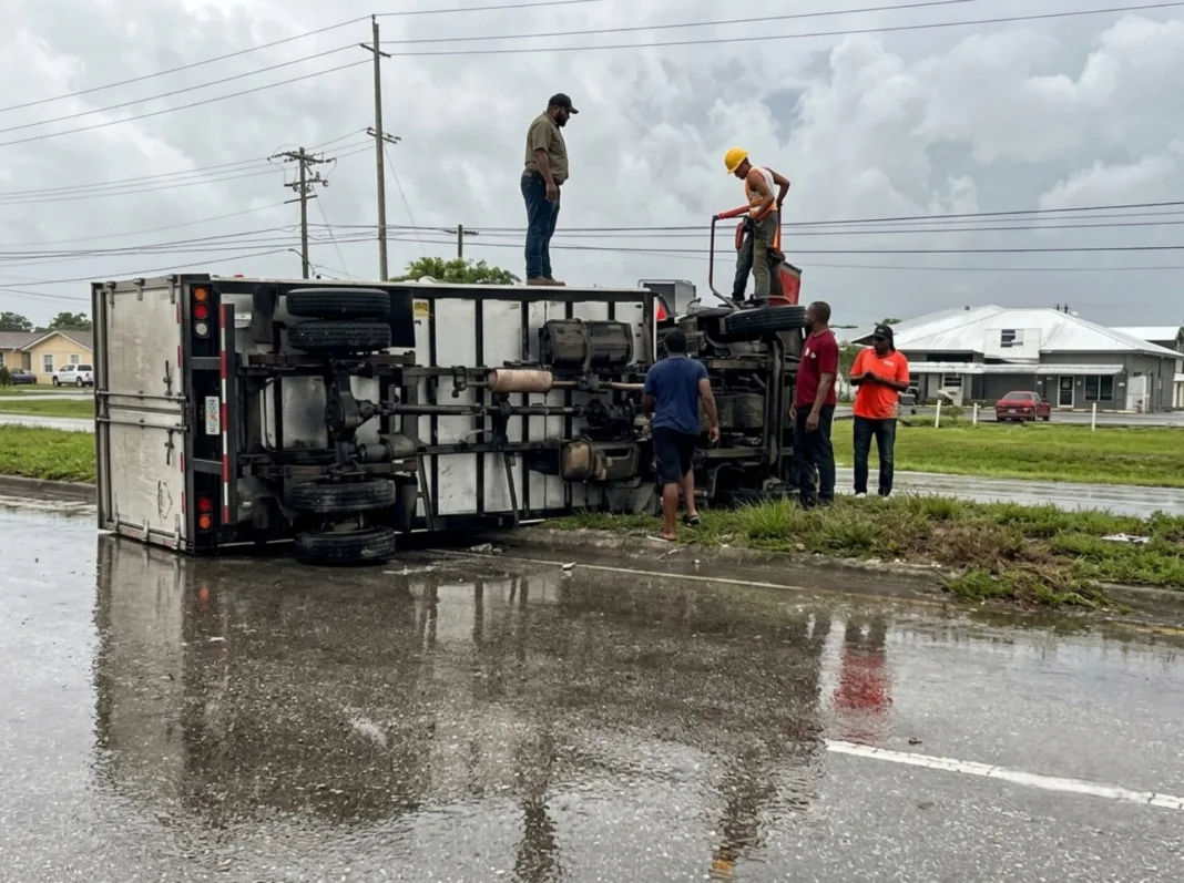 Overturned Truck Causes Disruption on Churchill-Roosevelt Highway Amid Wet Weather