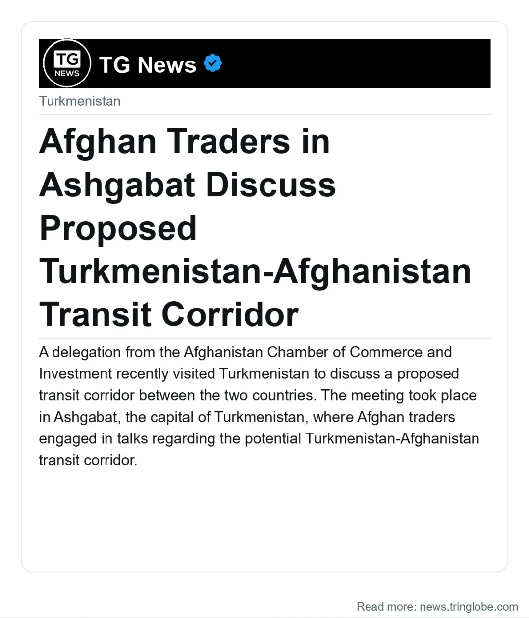 Afghan Traders in Ashgabat Discuss Proposed Turkmenistan-Afghanistan Transit Corridor