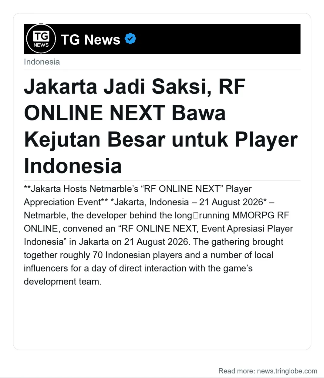 Jakarta Jadi Saksi, RF ONLINE NEXT Bawa Kejutan Besar untuk Player Indonesia