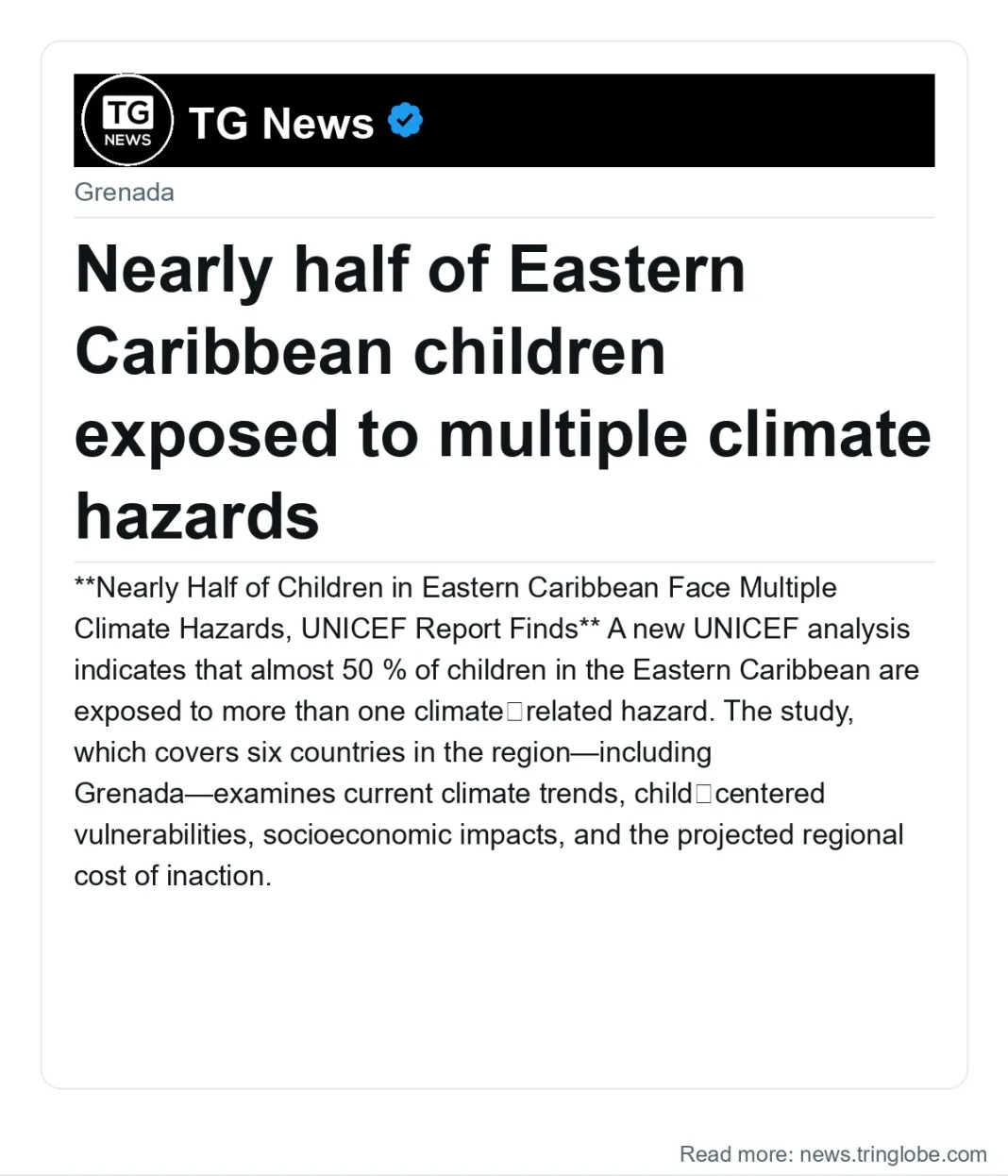 Nearly half of Eastern Caribbean children exposed to multiple climate hazards