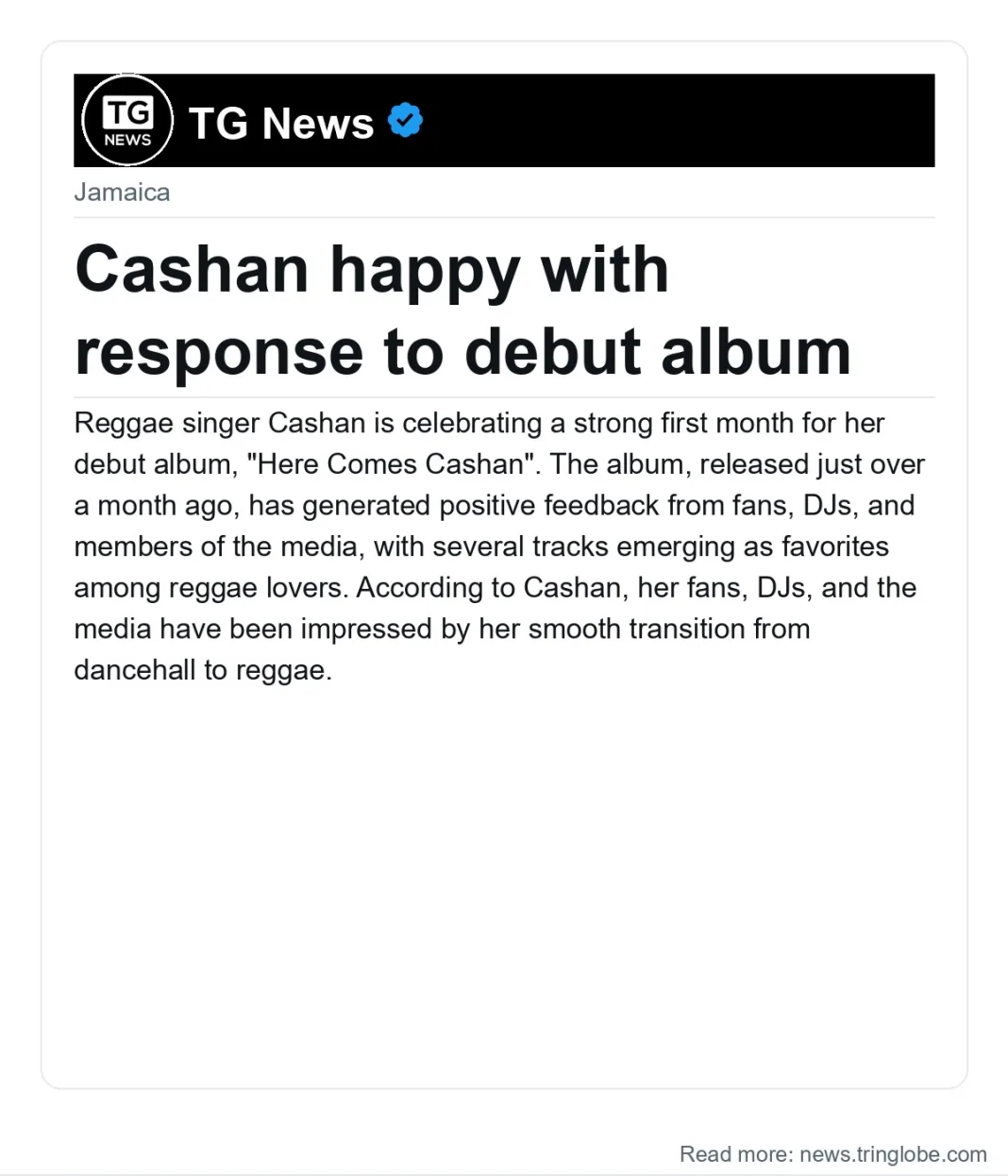 Cashan happy with response to debut album