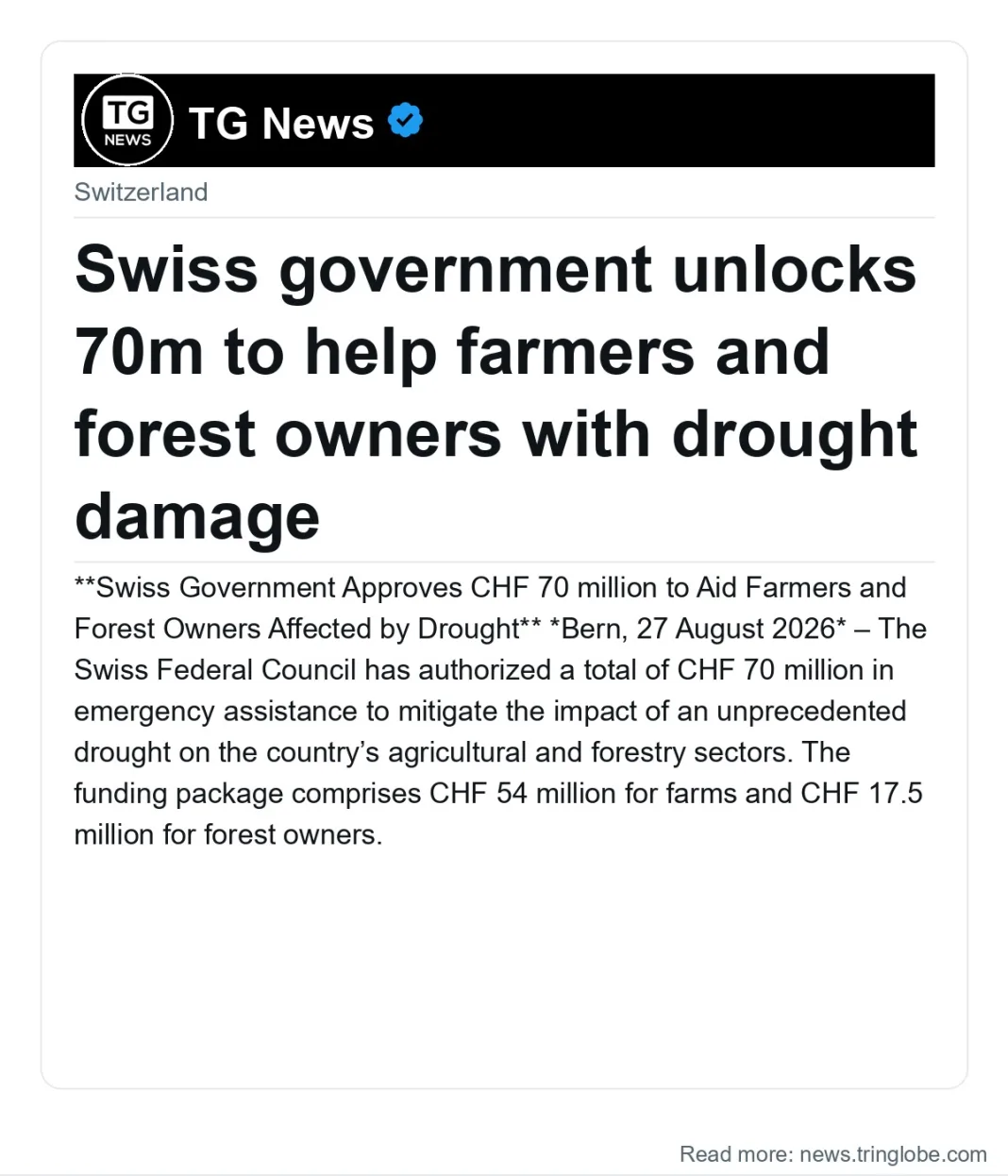 Swiss government unlocks 70m to help farmers and forest owners with drought damage