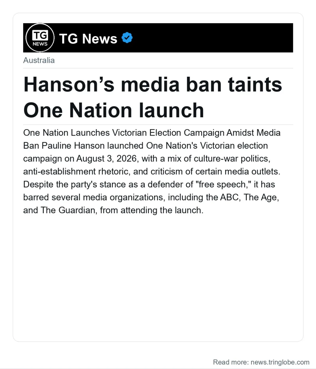Hanson’s media ban taints One Nation launch