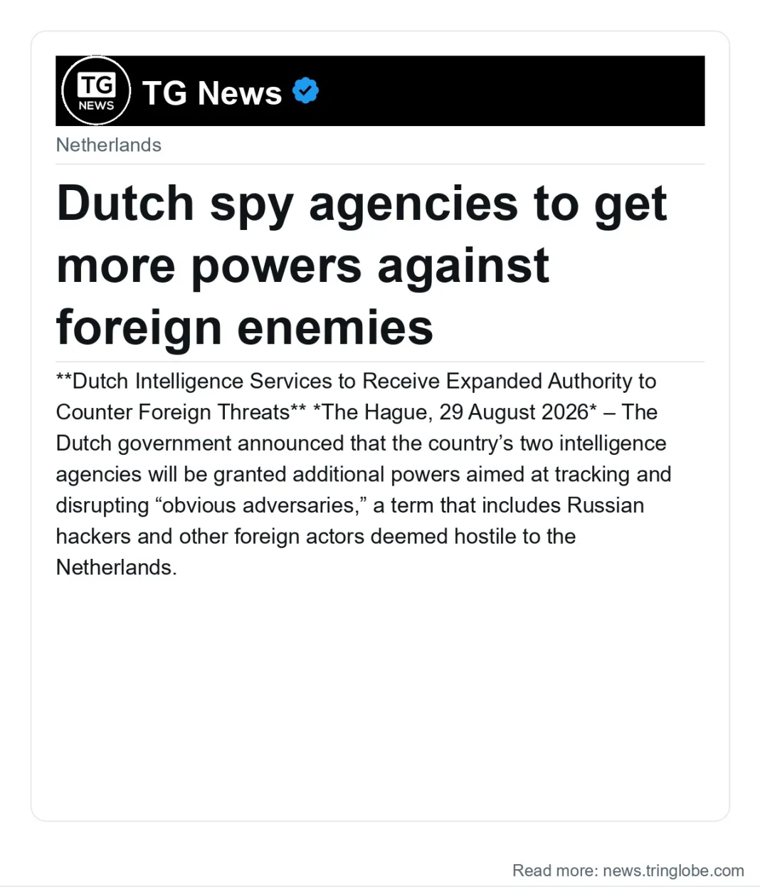 Dutch spy agencies to get more powers against foreign enemies