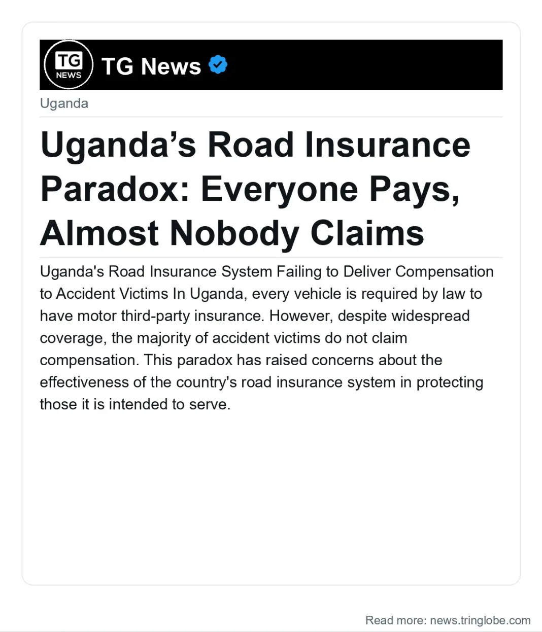 Uganda’s Road Insurance Paradox: Everyone Pays, Almost Nobody Claims