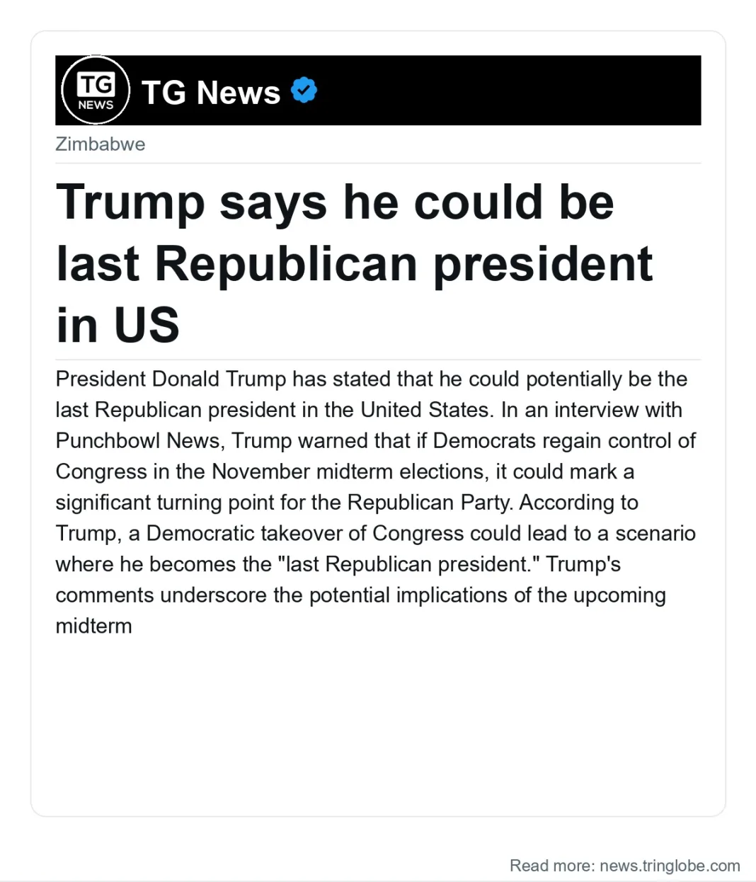Trump says he could be last Republican president in US