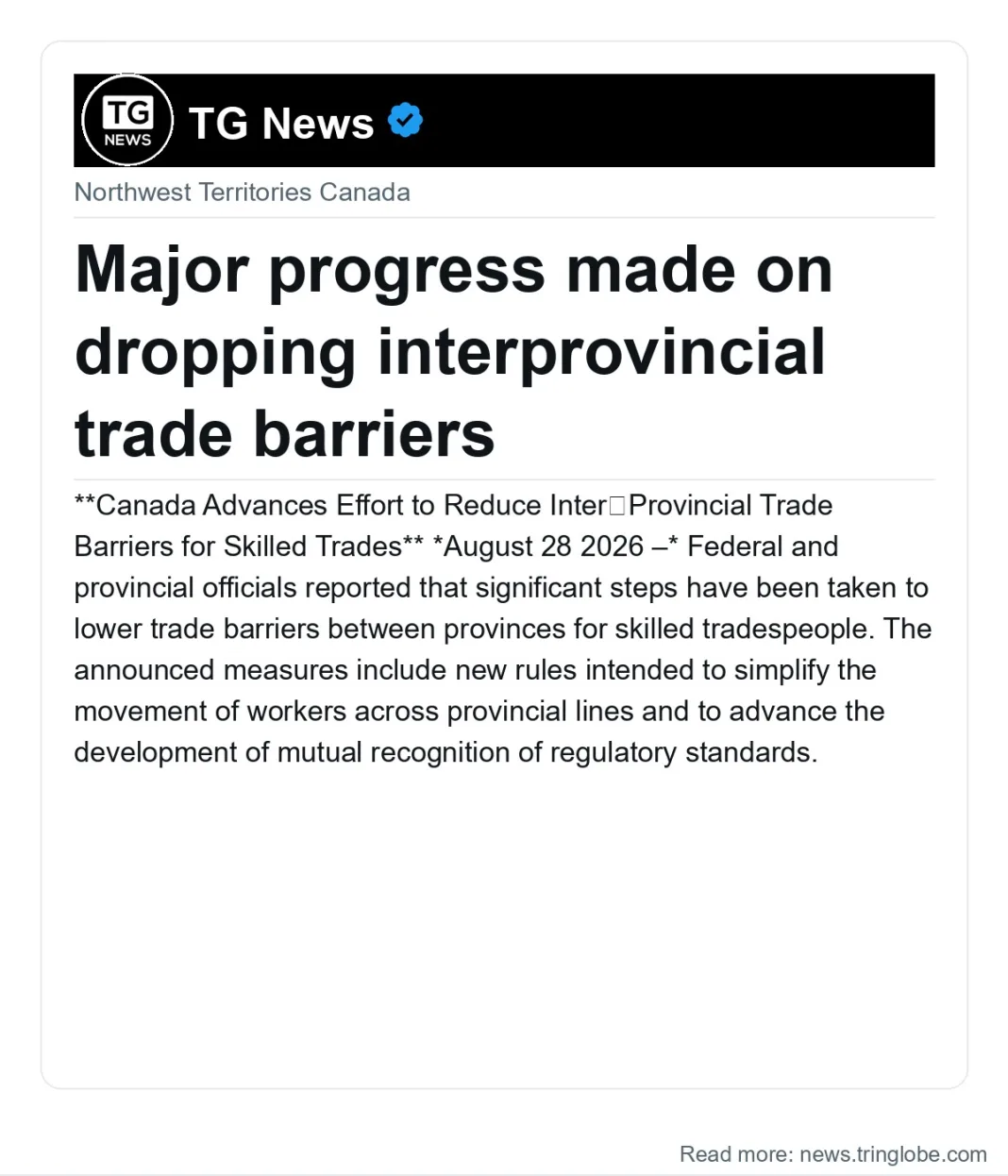 Major progress made on dropping interprovincial trade barriers