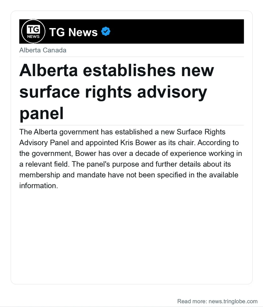 Alberta establishes new surface rights advisory panel