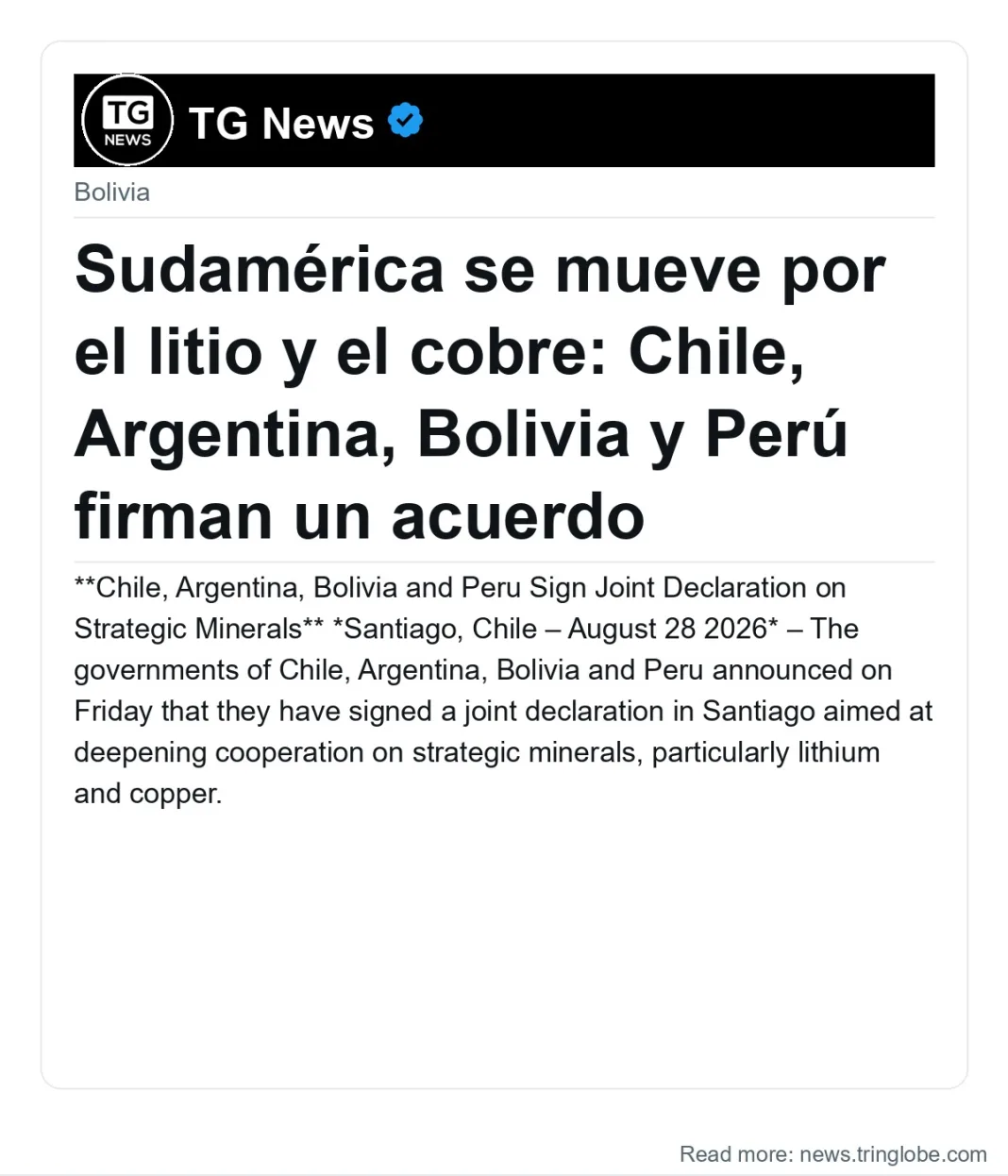 Sudamérica se mueve por el litio y el cobre: Chile, Argentina, Bolivia y Perú firman un acuerdo