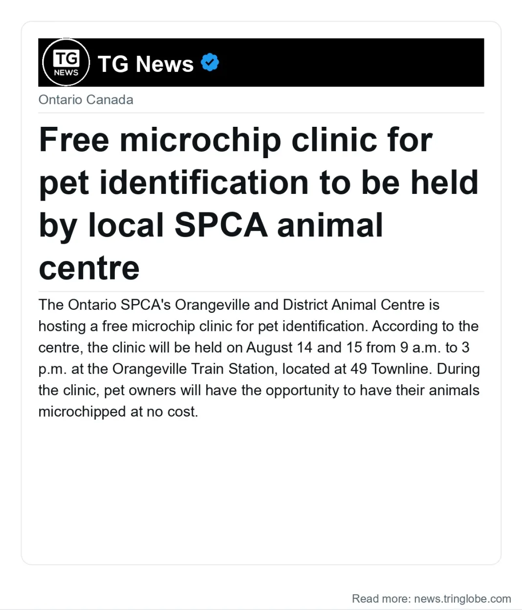 Free microchip clinic for pet identification to be held by local SPCA animal centre