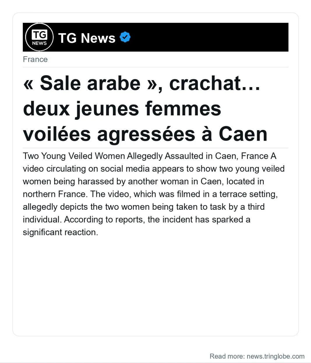 « Sale arabe », crachat… deux jeunes femmes voilées agressées à Caen