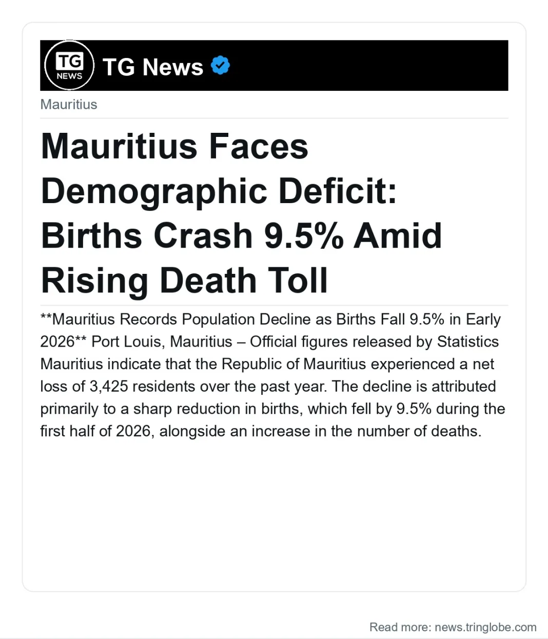 Mauritius Faces Demographic Deficit: Births Crash 9.5% Amid Rising Death Toll