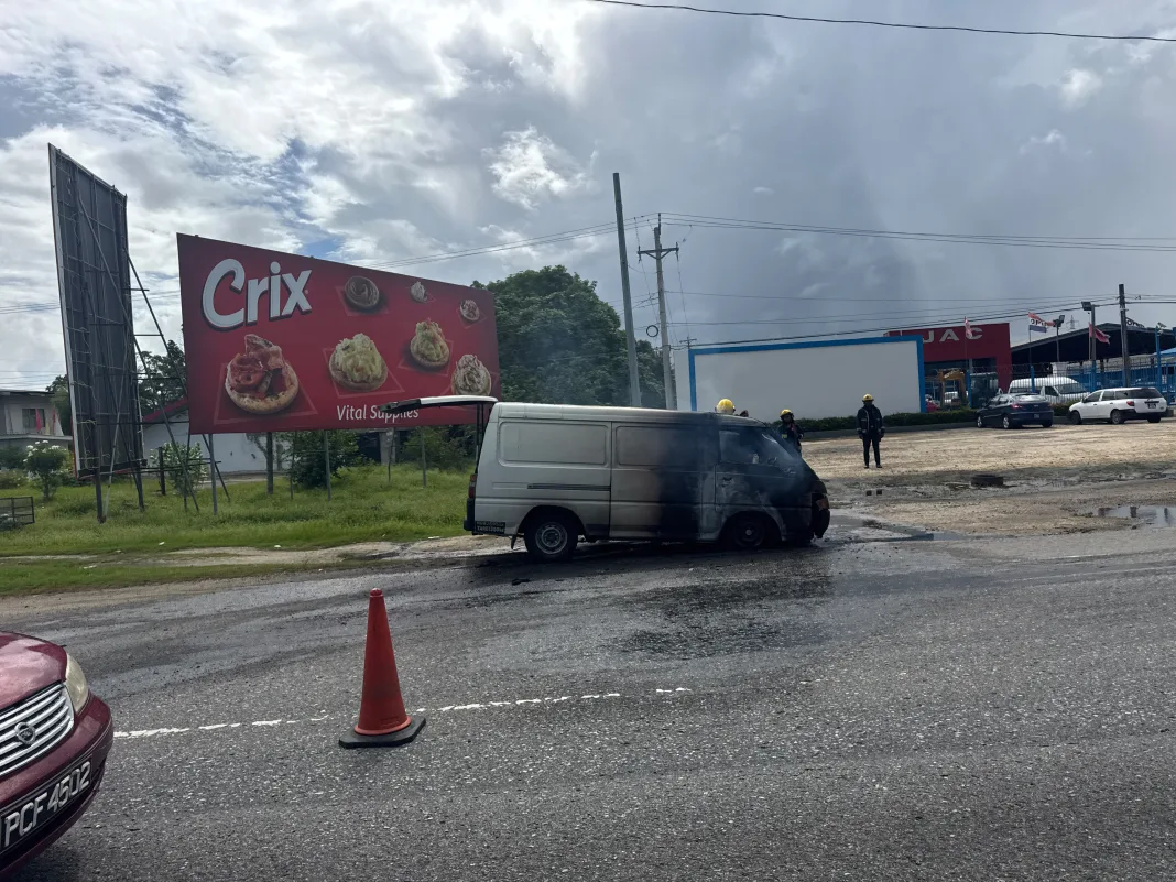 L300 Vehicle Fire Causes Major Traffic Delays Near Rex Kar on Uriah Butler Highway