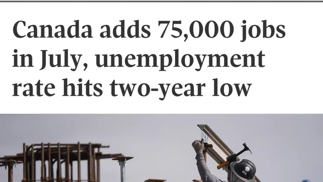Canada adds 75,000 jobs in July as unemployment rate ticks down