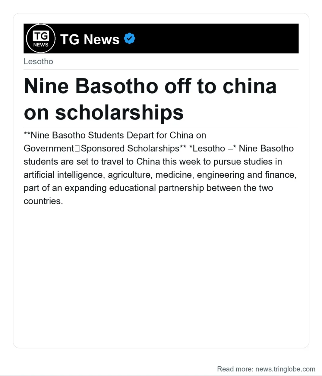 Nine Basotho off to china on scholarships