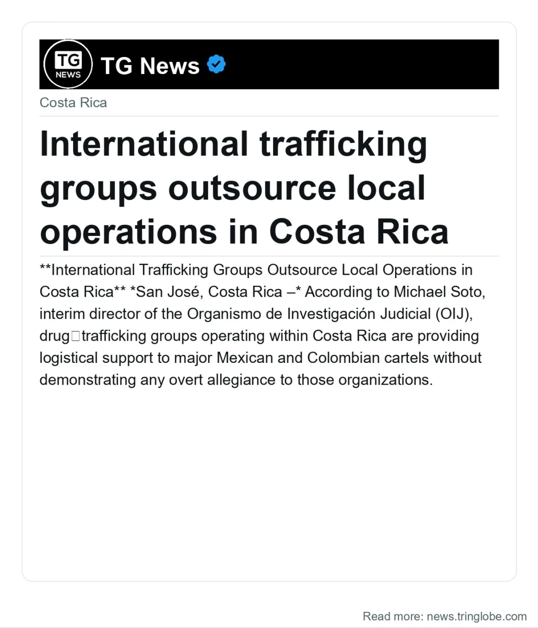 International trafficking groups outsource local operations in Costa Rica