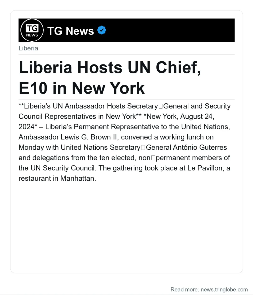 Liberia Hosts UN Chief, E10 in New York