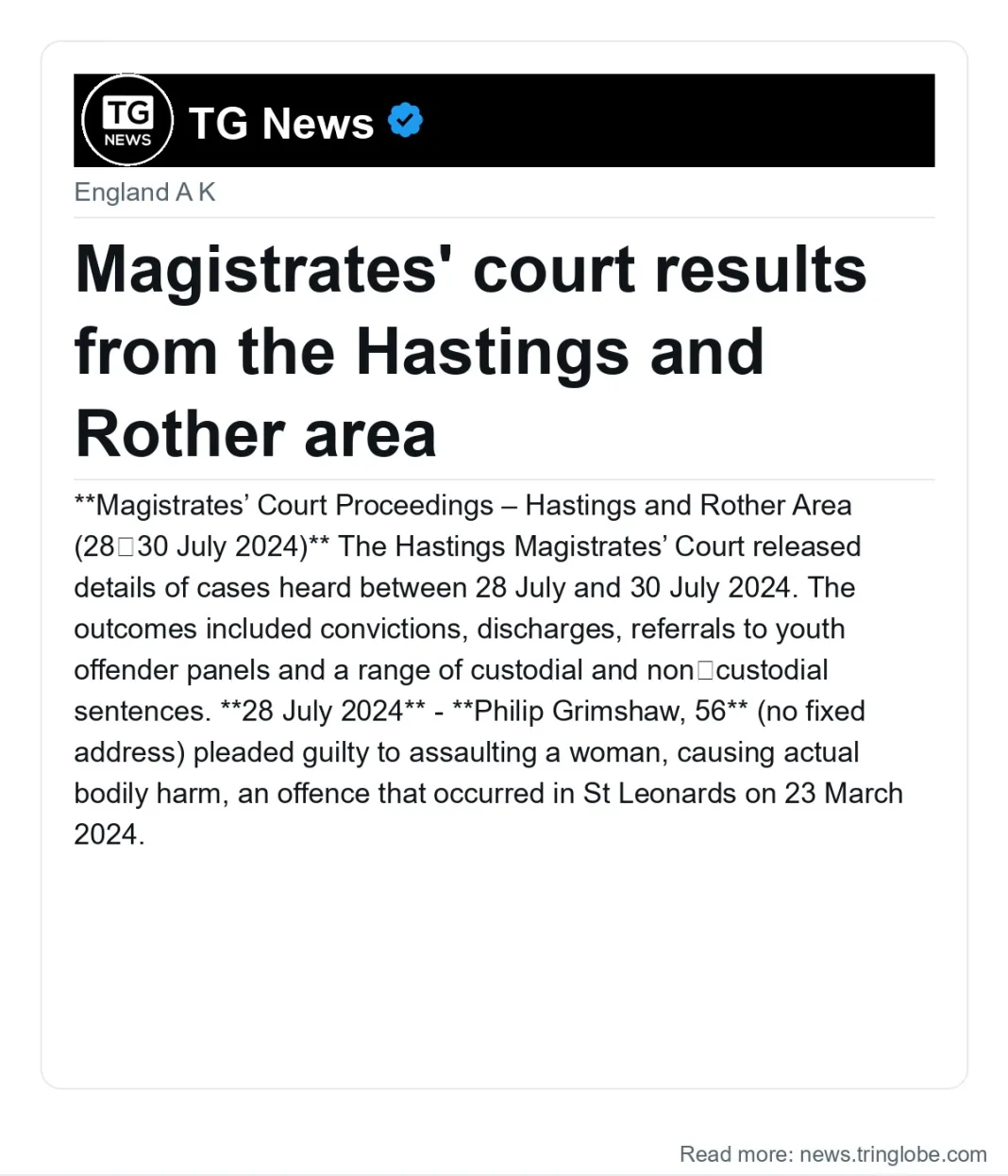 Magistrates’ court results from the Hastings and Rother area