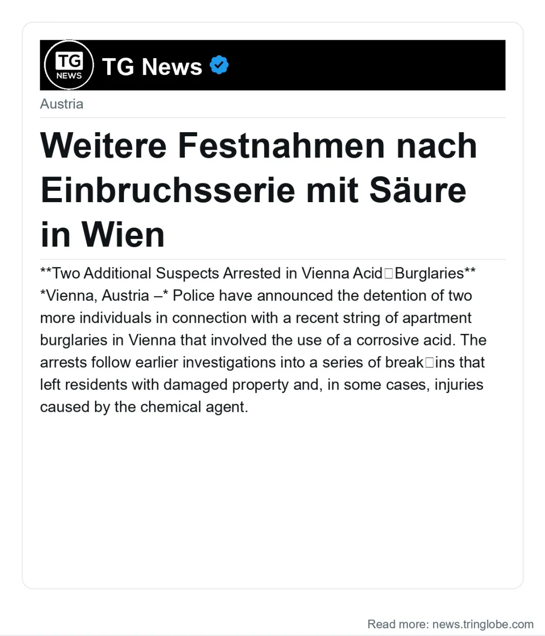 Weitere Festnahmen nach Einbruchsserie mit Säure in Wien