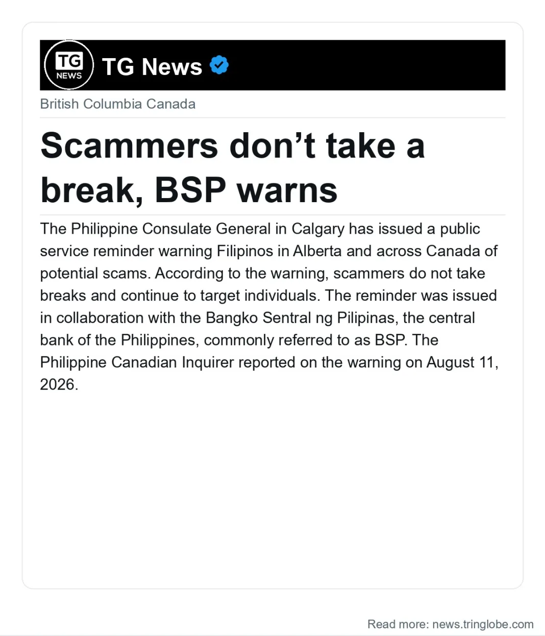 Scammers don’t take a break, BSP warns