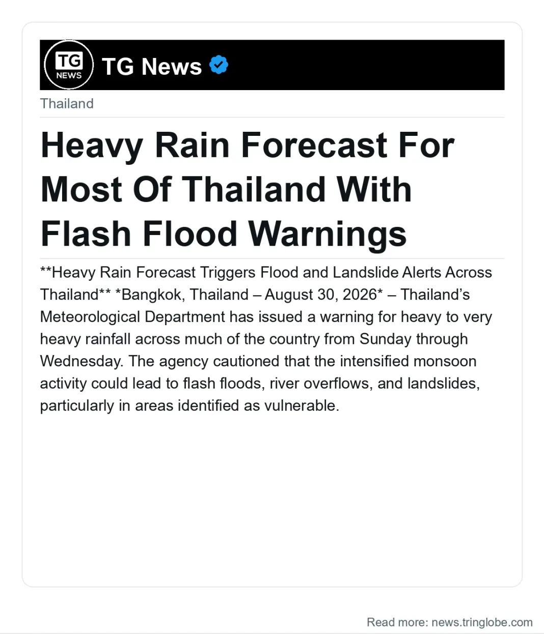 Heavy Rain Forecast For Most Of Thailand With Flash Flood Warnings