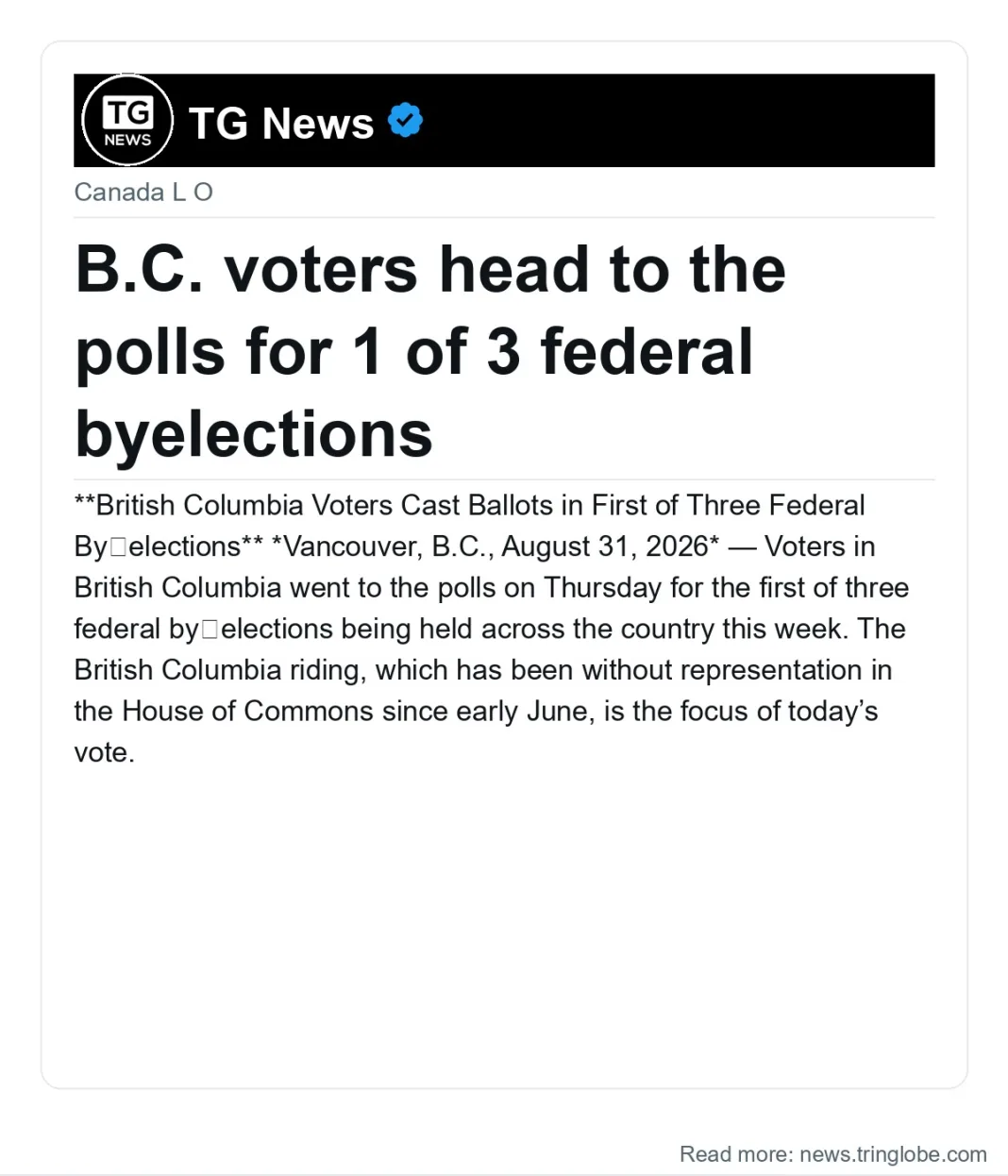 B.C. voters head to the polls for 1 of 3 federal byelections