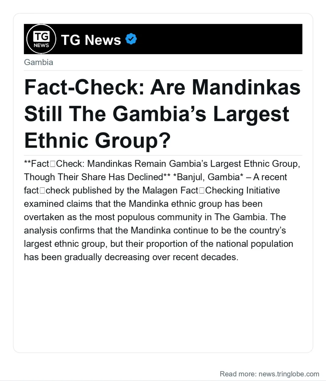 Fact-Check: Are Mandinkas Still The Gambia’s Largest Ethnic Group?