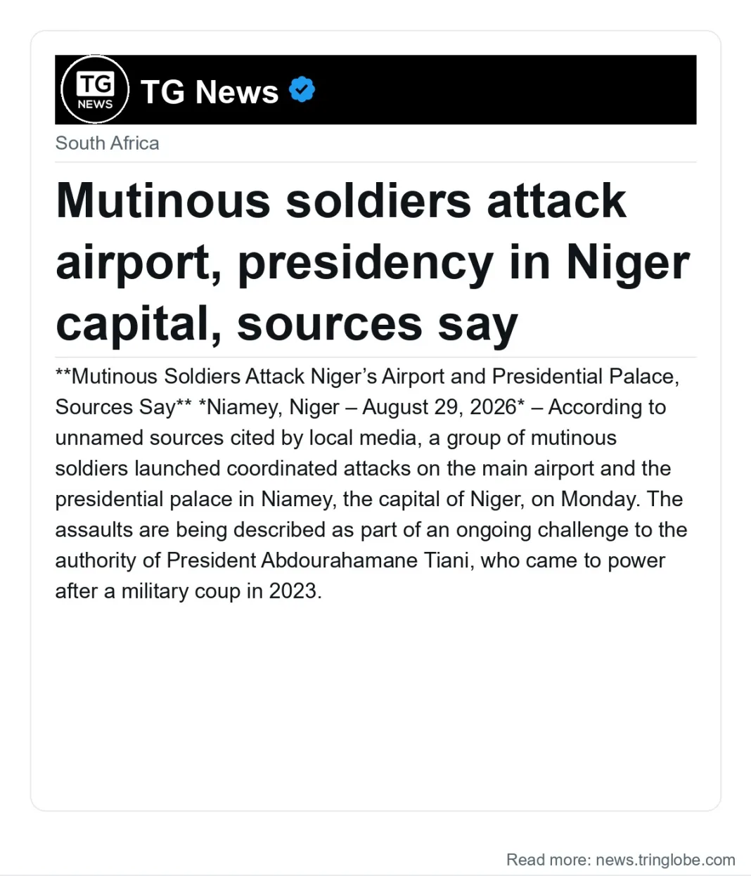 Mutinous soldiers attack airport, presidency in Niger capital, sources say
