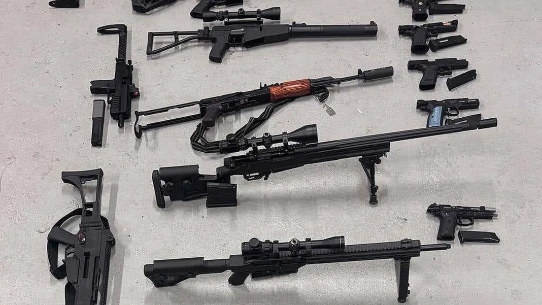 Two men arrested after 22 fake firearms and cannabis seized